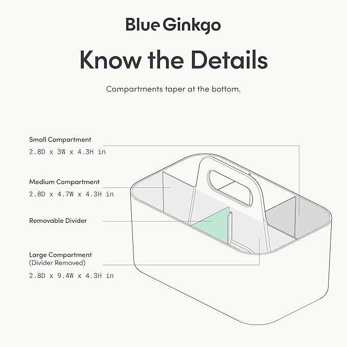 BLUE GINKGO Stackable Organizer Caddy – Korean-Made Portable Tote for Bathroom, Office, Crafts, or School Supplies (Rectangle, White)