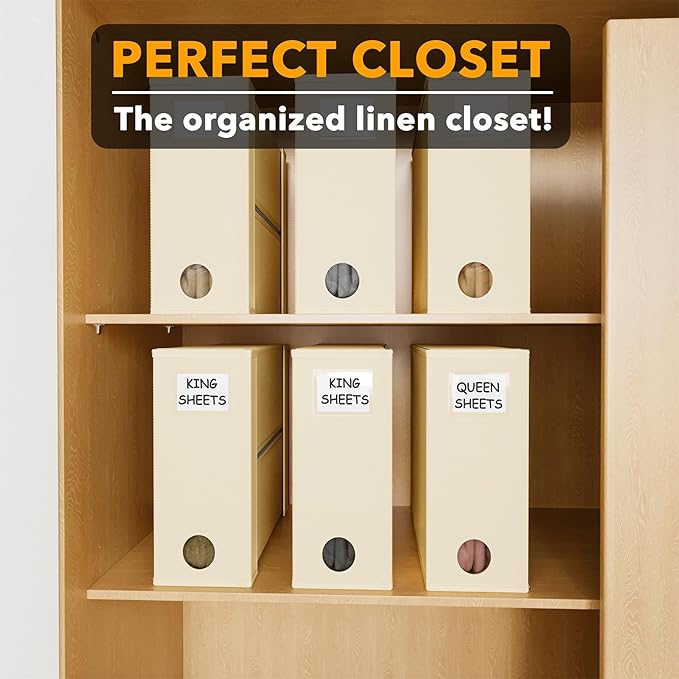 SpaceAid 6 Pack Bed Sheet Organizers and Storage, Foldable Sheet Organizer for Linen Closet, Sheets Set Folder Keeper with Window XL (Queen & King Size) Bedding Container (Beige, 6 Pack)