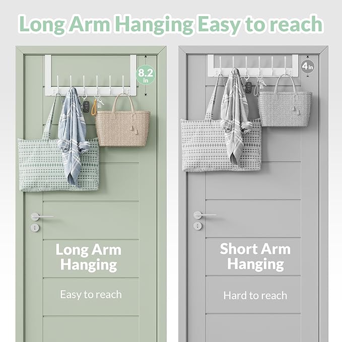 Over The Door Hooks with 6 Hooks for Hanging-Space-Saving,Over The Door Hanger,Over The Door Towel Rack,Towel Hanger for Bathroom,Guaranteed Quality & Compressed Packaging (2, White-Unassembled)