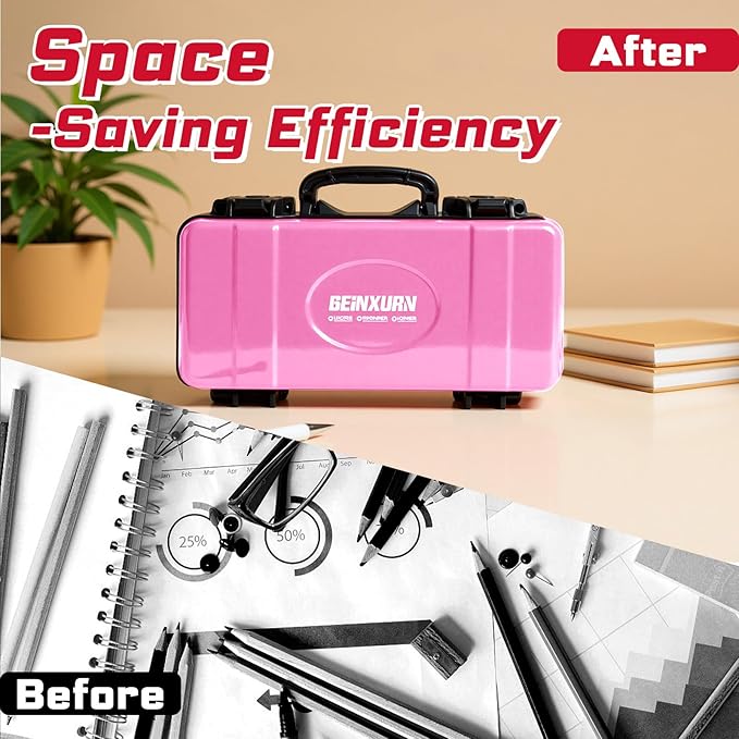 11”Pink Tools Box, Portable Steel Heavy-duty Tool Case with Safety Latch and Handle for Tools Storage and Organizers, Home DIY