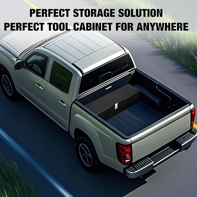 Garvee 39 in Heavy Duty Aluminum Diamond Plated Tool Box Pick Up Truck Bed RV Trailer Toolbox Square Storage Organizer with Side Handle, Lock and Keys, Waterproof -39 in x 13 in x 10 in