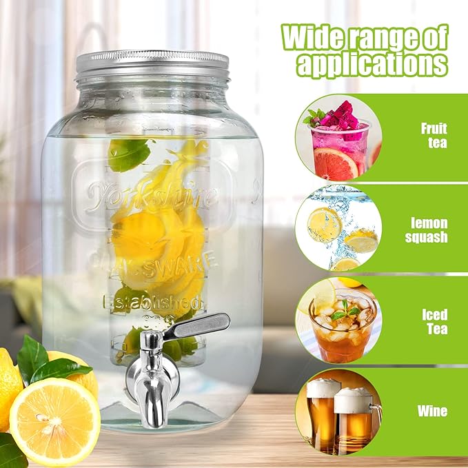 DD&HAPP Glass Drink Dispensers For Parties.1.2 Gallon Beverage Dispensers With Stand And Stainless Steel Spigot.Party Drink Dispenser For Punch,Iced Tea,Ideal for Weddings,Events,Buffet&Home Use.