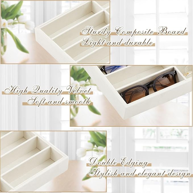 Amylove 2 Pcs Sunglass Organizer Trays Glasses Stackable Jewelry Trays Sunglass Organizer Display Box (12 Grids,Beige)