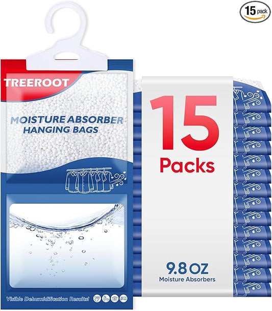 15 Pack Moisture Absorbers for Closet, 9.8OZ Hanging Closet Dehumidifier Bags, Hanging Humidity Absorber in Wardrobes, Kitchens and Bathrooms, Fragrance Free Portable Moisture bags