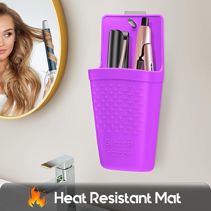 ZAKRA Curling Iron Holder,Heat Resistant Silicone Holder for Flat Iron,Hair Straightener,Hot Hair Tools,Vanity Accessories Organizer.(Purple)