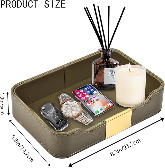 Leather Jewelry Tray Desktop Storage,Luxury Perfume Tray Nightstand Organizer Entryway Decorative Tray,for Jewelry Watch Cosmetics Keys Phone Wallet Home & Office Accessories,Olive Green
