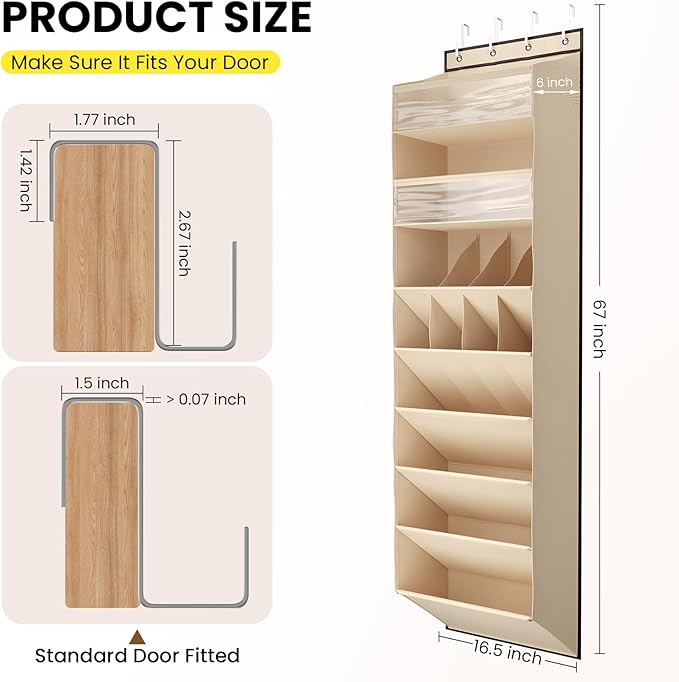 8 Tier Clear Over the Door Shoe Organizer with Deep Pockets, Door Shoes Rack with hard Cardboard and Tubes to Keep the Shape, Hanging Shoe Rack for Closet Organizers, Shoe Holder Beige