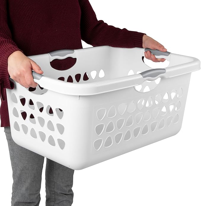 Sterilite 4-Pack 2 Bushel Ultra Laundry Basket, Rectangular Plastic Clothes Hamper, White - Ventilated Open-Top Utility Wash Bin with 4 Handles and Large Clothing Load Capacity