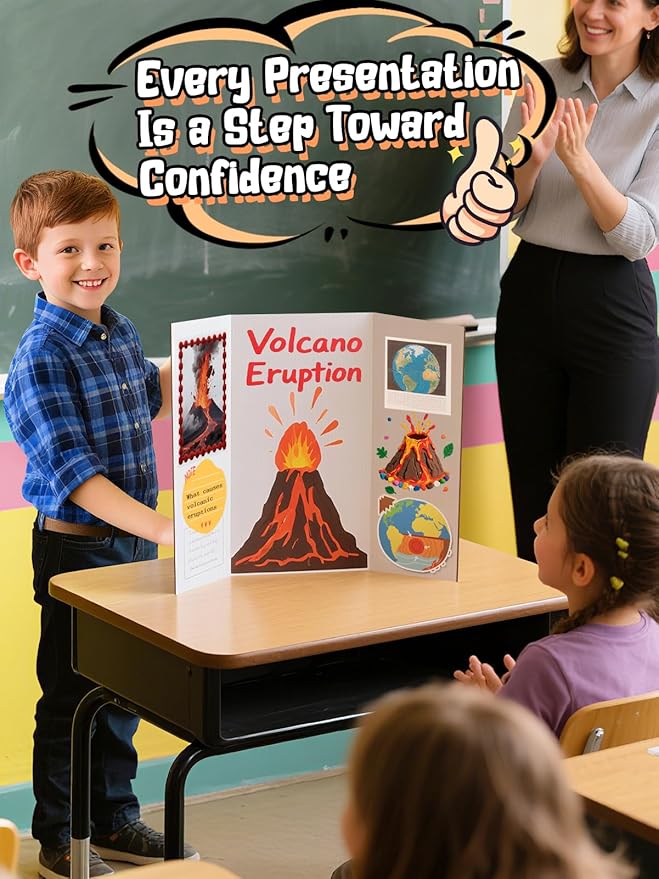 Small Trifold Poster Board 21" x 14" - Premium Quality Thick White Presentation Boards for Science Fair School Project, Display Board for Classroom Business Supplies (6Pcs)