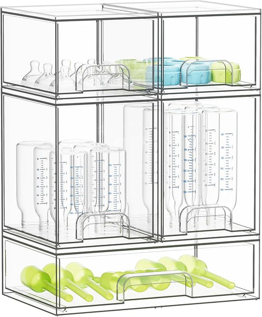 SpaceAid Bottle Storage Organizer Baby - Acrylic Bottles Station Organizer Container, Stackable Clear Drawers for Countertop, Vanity, Bathroom, Cabinet, Pantry Organization, 5 Pack, 2S2M1L, 15.4" H