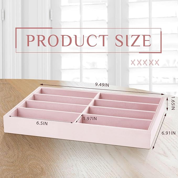 Amylove 2 Pcs Sunglass Organizer Trays Glasses Stackable Jewelry Trays Sunglass Organizer Display Box(8 Grids,Pink)