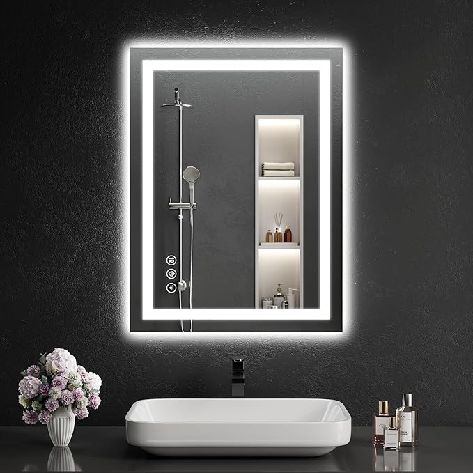 24"x32" LED Bathroom Mirror with Lights, Dimmable, Anti-Fog, Lighted Bathroom Vanity Mirror for Wall, Backlit + Front Lit, Memory Function, Shatter-Proof, Tempered Glass