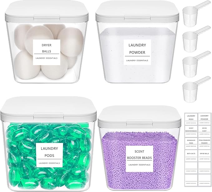 Lifewit Laundry Pods Container with Pop-up Lid, Detergent Dispenser, Dryer Sheet Holder, Laundry Room Organization Storage Jars for Washing Powder, Soap, Scent Booster Beads,0.72+1.2gal, 5 Pcs