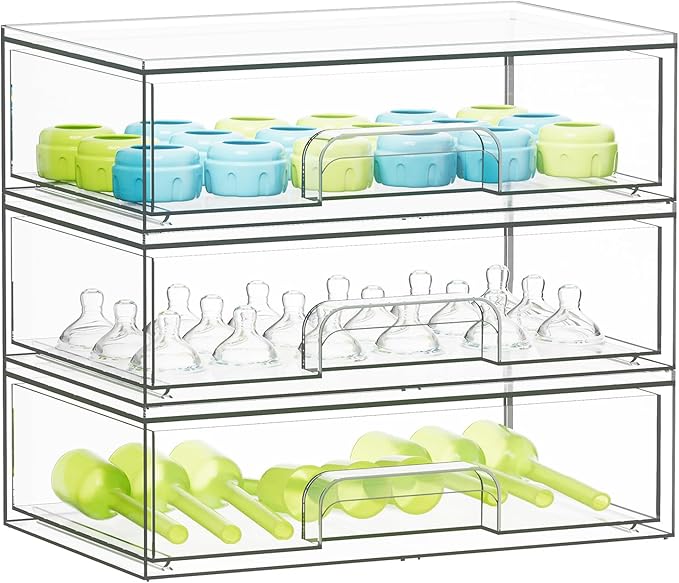 SpaceAid Bottle Storage Organizer Baby - Acrylic Bottles Station Organizer Container, Stackable Clear Drawers for Countertop, Vanity, Bathroom, Cabinet, Pantry Organization, 3 Pack, 3L, 10.3"H