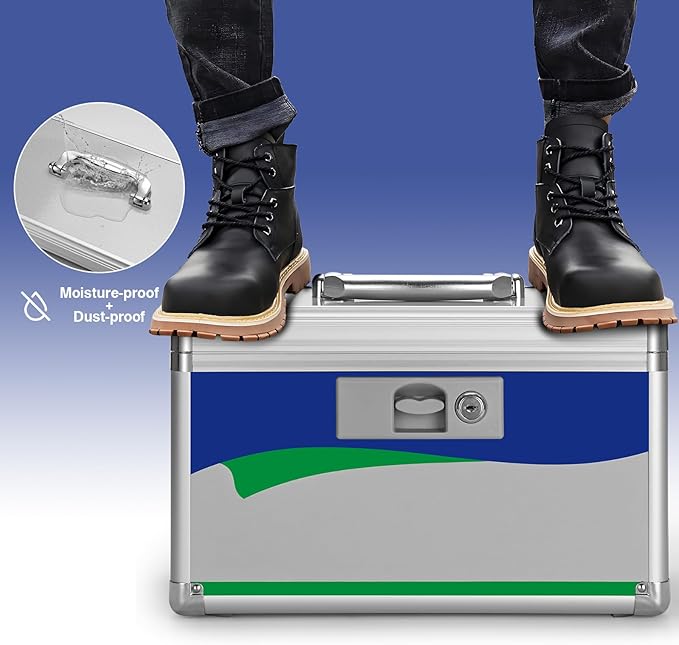 Medicine Lock Box for Safe Medication - 15 x 8.7 x 9.4 Inches - Lockable Storage Box for Drugs, First Aid Kit Empty, Lock Boxes with Key for Home/Outdoor (Blue/X-Large)