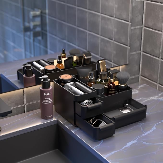 Cologne Organizer For Men: Mens Bathroom Organizer - Bathroom Organizer Countertop With Drawers, For Razor, Shaving Lotion, Skincare, Deodorant, Perfume, Gifts For Men, Valentines Day Gifts