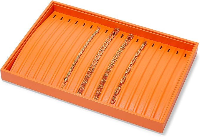 Leather Jewelry Tray Necklace Display Tray Jewelry Drawer Organizer Necklace Bracelet Holder Organizer Tray Stackable Jewelry Trays for Necklace Bracelet Pendant (Orange)