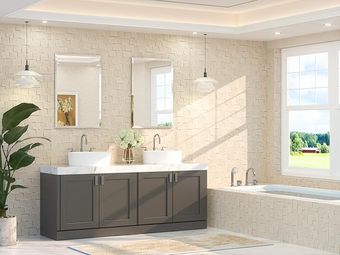 TETOTE 24" x 36" Rectangle Tempered Mirror with Frameless Beveled Edge for Vanity and Bathroom