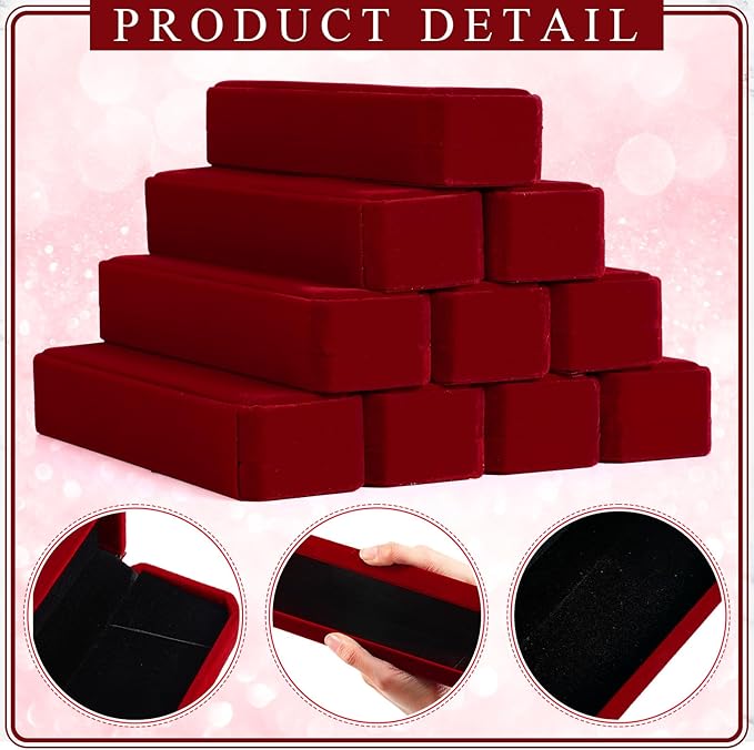 Batiyeer 24 Pcs Velvet Bracelet Box Bulk Jewelry Chain Necklace Box Bracelet Storage Case Long Jewelry Case for Valentine Wedding Pendant Display, 8.86 x 2.13 x 1.38 Inch(Claret)
