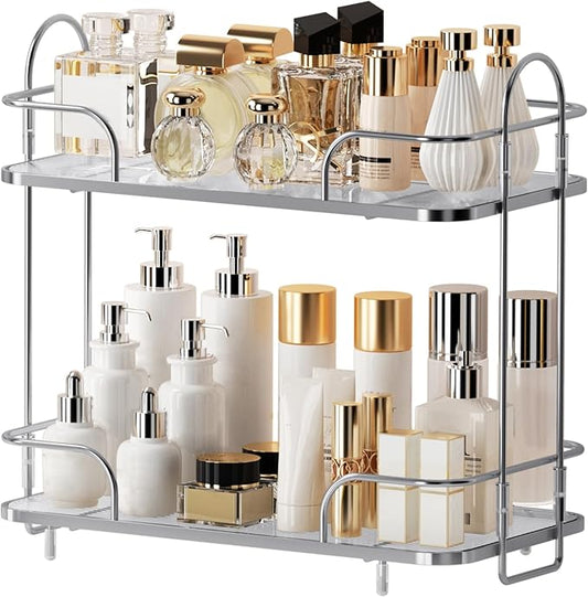 2 Tier Corner Bathroom Counter Organizer, Cosmetic Skincare ，Bathroom Countertop Perfume Tray Vanity, Kitchen Spice Corner Storage Shelf