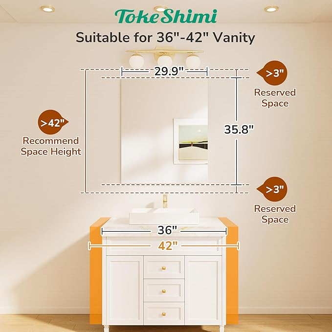 TokeShimi 30x36 Frameless Bathroom Vanity Mirrors for Over Sink, Modern Rectangle Bathroom Mirrors for Wall with Polished Edge Shatterproof Decorative Mirror for Bedroom, Living Room, Entryway