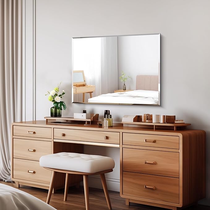 CILIBER Beveled Mirror, 24x30 Frameless Beveled Bathroom Mirrors for Wall, Upgraded Shatterproof Rectangle Vanity Mirror with Beveled Edge for Bathroom, Bedroom, Living Room and Entryway