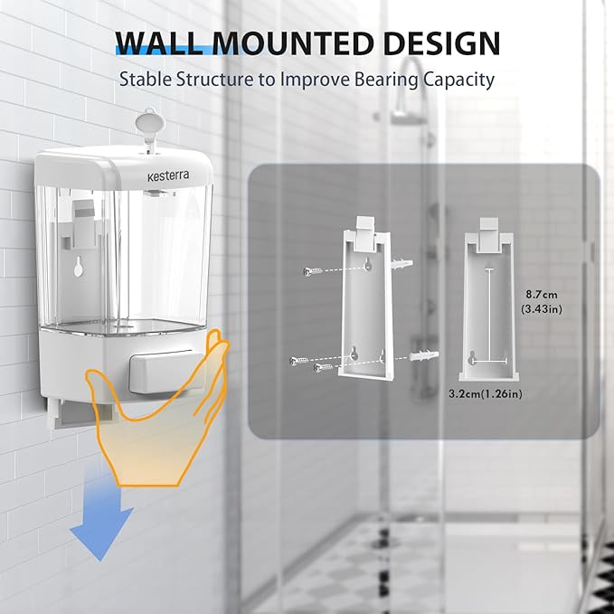 Manual Soap Dispenser, 23.7oz/700ml Wall Mount Soap Dispenser, Large Capacity Kitchen Bathroom Hand Soap Pump, Commercial Refillable Shampoo Shower Gel Lotion Dispenser, White