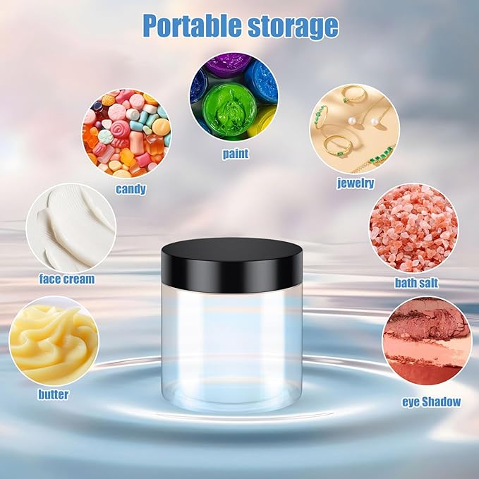 60 Pack 4 Oz Plastic Containers with Lids, OBKJJ Clear Travel Size Leak Proof Makeup Travel Containers BPA Free Cosmetic Slime Jars for Lotion, Cream, Body Butter, Makeup, Ointments (60)
