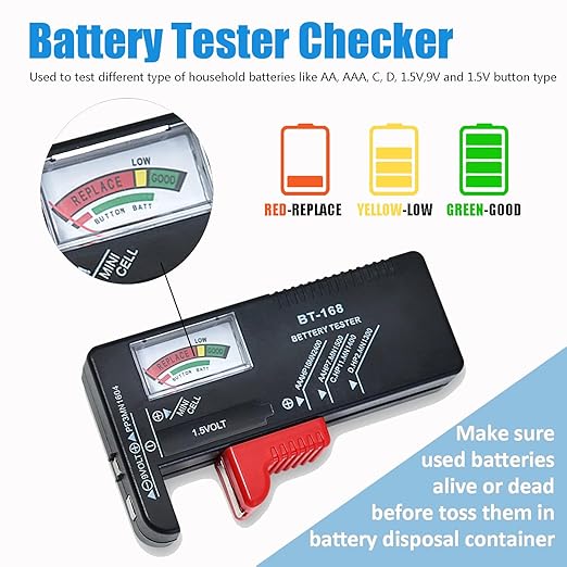 Battery Recycling Container with Battery Testers for Household Batteries, QHAND Used Battery Disposal Container with lid for Home Use, Office, Garage, Schools (1.32 Gallon)
