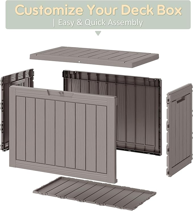 45 Gallon Outdoor Storage Box, Resin Deck Boxes Outdoor Waterproof For Patio Furniture, Garden Tools, Pool Supplies, Lockable And UV Resistant (Striped Gray)