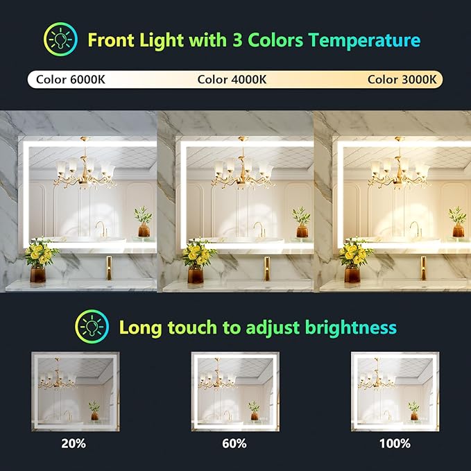 40x36 Inch RGB LED Bathroom Mirror Front Light and RGB Backlit Lighted Vanity Mirror for Bathroom Wall Mounted Dimmable Anti Fog Memory Shatter-Proof IP54 Waterproof Horizontal/Vertical