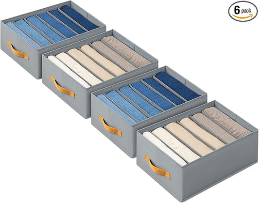DIMJ Large Wardrobe Clothes Organizers - Foldable Closet Clothing Organizer for Jean Sweater Shirt Pants Underwear Bra, Divided Clothes Drawer, Grey Closet Shelf Organizer Boxes | Foldable, for Jean, for Sweater, for Shirt, for Pants, for Underwear