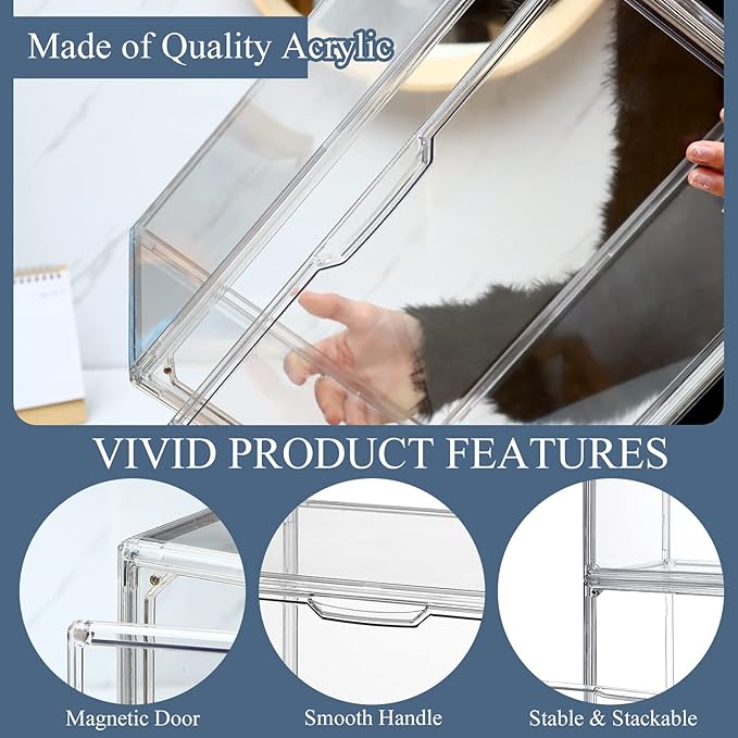 Geetery 8 Pack Purse Organizer for Closet Clear Large Acrylic Display Case Handbag Purse Storage Box with Magnetic Door Plastic Stackable Storage Bin for Collectibles Book Figure Backpack