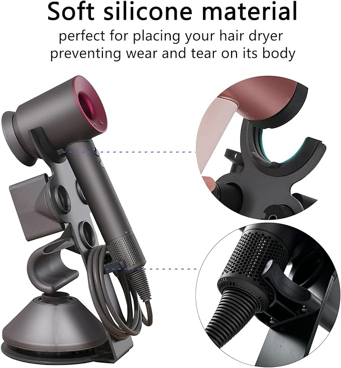 Lasvea Hair Dryer Holder for Dyson Supersonic,Pure Cast Iron Magnetic Stand Holder with Power Plug Cable Organizer(Suit for Laifen), Over 50% Thicker Base for Enhanced Stability,4 Magnet Ring for