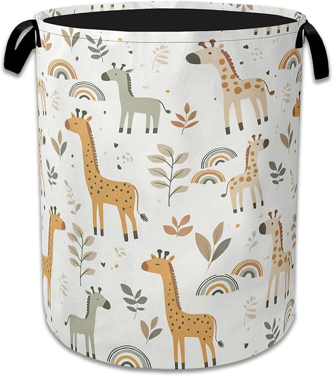 Rainbow Giraffe Laundry Basket Collapsible Laundry Hamper with Handle, Oxford Clothes Toy Storage Bin for Bathroom Bedroom Room Decor, Gift Basket 16" X 20.8"