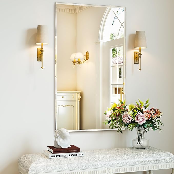 Beveled Bathroom Mirror, 28"x50" Frameless Mirror for Wall, Bathroom Vanity Mirrors for Gym, Entryway, Living Room Hangs Horizontally or Vertically