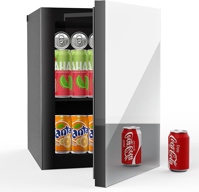 24 Cans/20L Beverage Refrigerator Cooler and Skincare Mini Fridge with Mirrored Front Door & Temperature Control, Countertop Small Fridge for Soda, Beer and Cosmetics, Skincare