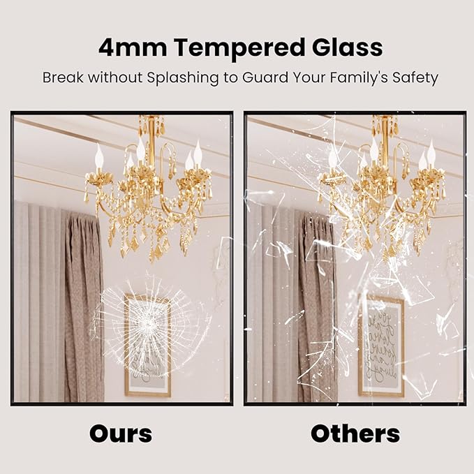 LOAAO Black Bathroom Mirror 40"X30" for Wall, Rectangle Bathroom Vanity Mirror, Tempered Glass, Hangs Vertically or Horizontally, Easy to Install, Modern Design