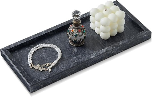 Luxury Natural Small Marble Tray for Bathroom Vanity and Kitchen Sink, Stone Countertop Organizer for Soap Dispenser, Jewelry, Perfume, Candle, Ring, Home Decor, Non-Resin Non-Ceramic