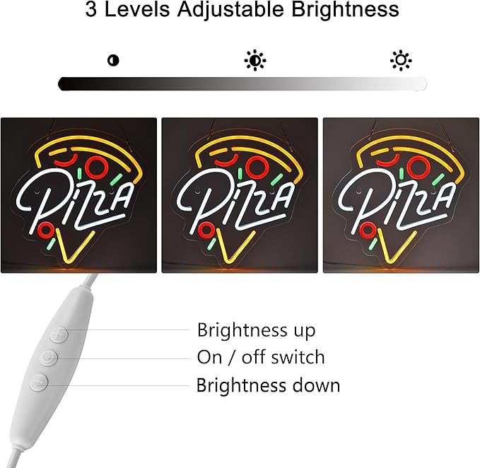 Pizza Neon Sign for Pizzeria Wall Decor 13" x 12.6" Pizza Shaped LED Light up Sign USB Powered for Kitchen Shop Restaurant Bar Party Decoration