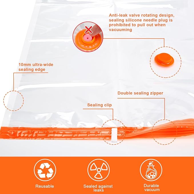 AGPTEK 16 Pack Vacuum Storage Bags(4 Jumbo/Large/Medium/Small) Compression Storage Bags for Blankets Clothes, Space Saver Vacuum Seal Bags for Clothing Bedding Travelling Luggage(Electric Pump)