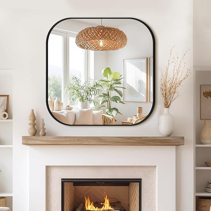 Bathroom Mirror for Wall, Black Bathroom Vanity Mirror for Over Sink 30 x 30, HD Reflection Shatterproof Square Mirror for Living Room Bedroom Entryway, Metal Frame