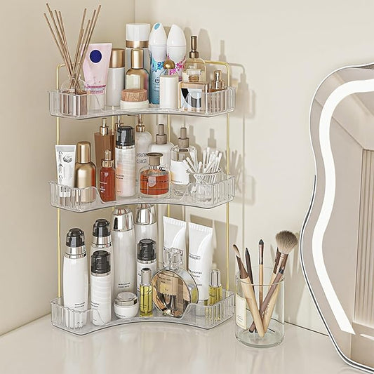 Webetop Corner Bathroom Counter Organizer 3 Tier Bathroom Countertop Organizers Shelf Makeup Organizer for Vanity Perfume Tray for Corner Storage Skincare, Cosmetic, Dresser, Kitchen Spice Rack