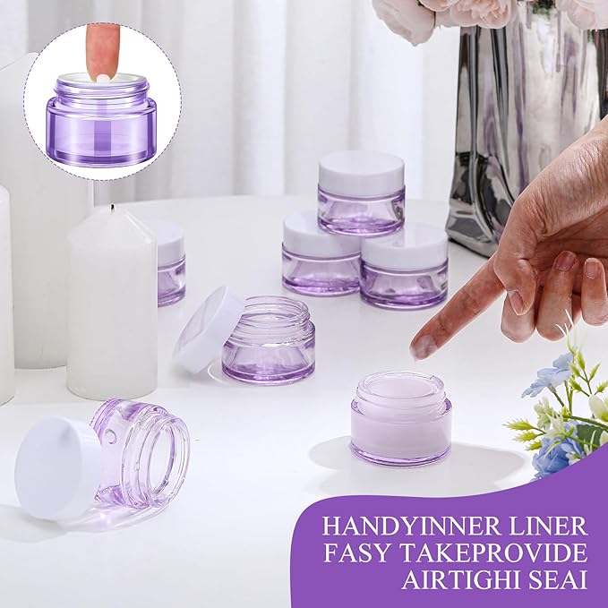Domensi 60 Pcs 1oz Glass Jars with Lids Bulk Salve Tins Winter Cream Container Small Glass Candle Cosmetic Jars for Travel Lip Balm with Inner Liners for Lotion Sample Cream(Light Purple, White Lids)