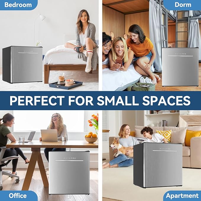 Frestec 1.7 Cu.Ft Mini Fridge with Freezer, Mini Fridge for Bedroom, Small Refrigerator, Dorm Refrigerators with Freezer, Compact Refrigerator for Office, Apartment, Dorm, Bedroom (Grey)