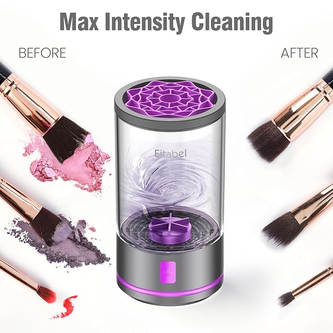 Makeup Brush Cleaner machine, 2 in 1 Makeup Brush Cleanser & Washer, 7000 RPM High-Speed Deep Cleaning, Portable Automatic Cosmetic Brush Cleaner for Foundation Brush Sponge, Purple