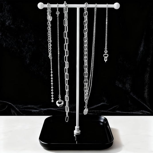 VROOMIUM Necklace Holder- Ceramic Base 1ft Height Jewelry Organizer Stand, Aesthetic Jewelry Hanger Display for Necklaces, Bracelets, Rings, Exhibidor de Collares-Minimalist Black