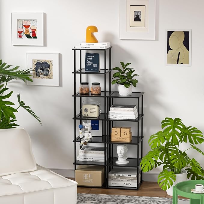 Bamboo Free Standing Shoe Rack Shelf Multi Tier Tall Wooden Stackable Shoes Rack Organizer for Closet Front Door Entrance Narrow Vertical Shoe Storage (Black, 12 Tiers)