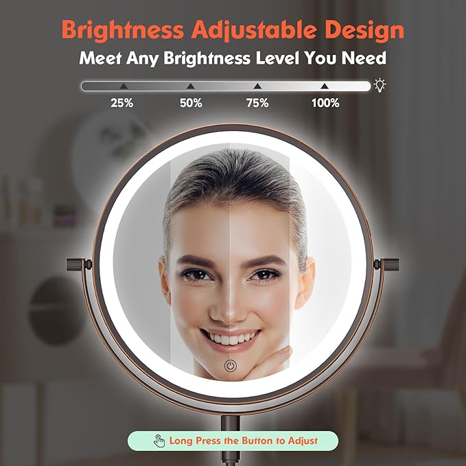 Rechargeable Wall Mounted Makeup Mirror - 8 Inch Double Sided 30X/5X Magnifying Mirror with 3 Color Lights Dimmable Touch Screen, 360°Swivel 19.6 Inch Extendable Accordion Bathroom Mirror