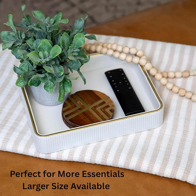 ZHEM Small Night Stand Organizer Nightstand Tray Bedside Table Organizer Women| Dresser Trays for Bedroom Leather Valet Trinket Tray Catch All| Purse Bowl for Women| Desk Trays (White)